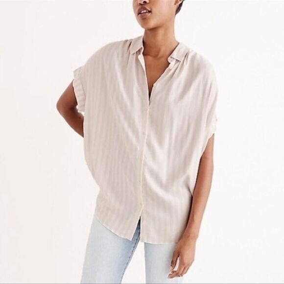 MADEWELL PINK AND CREAM BUTTON DOWN SHIRT SIZE MEDIUM - Picture 1 of 6